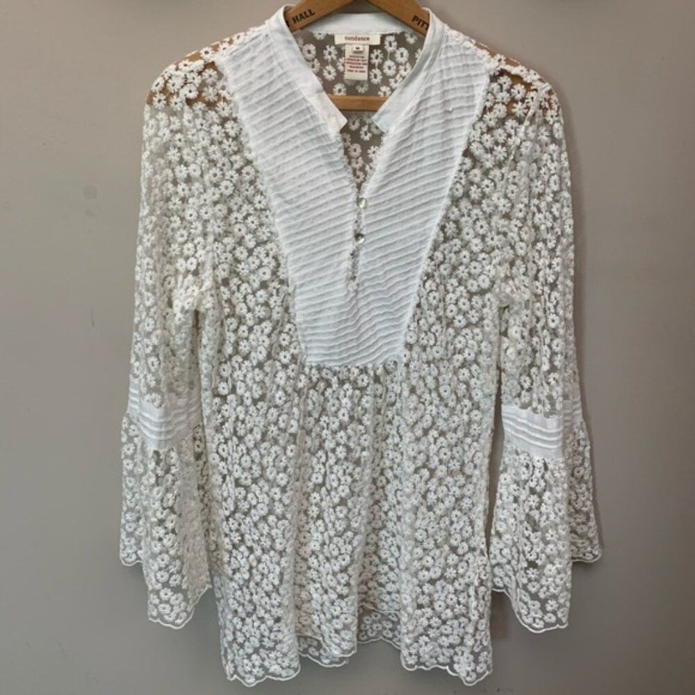 Sundance Floral Lace Mesh Tunic Blouse